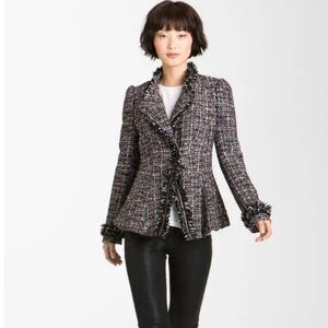 McGinn for Nordstrom Chain Lined Multicolored Tweed Jacket Fringed Holiday work